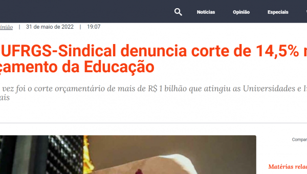 ADUFRGS-Sindical denuncia corte de 14,5% no orçamento da Educação